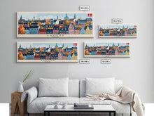 Carregar imagem no visualizador da galeria, Aarhus Denmark Panoramic Travel Poster, Framed Canvas Print or Metal Wall Art, Travel Art, Home Decor, Panoramic Painting, Midcentury Art