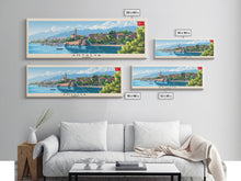 Load image into Gallery viewer, Antalya Turkey Panoramic Travel Poster, Framed Canvas Print or Metal Wall Art, Travel Art, Home Decor, Panoramic Painting, Midcentury Art