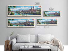 Load image into Gallery viewer, Bern Switzerland Travel Art, City Art, Framed Canvas Print or Metal Wall Art, Europe Travel Poster, Panoramic Wall Art, Extra Wide Wall Art
