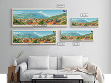 Load image into Gallery viewer, Bijeljina Bosnia Panoramic Travel Poster, Framed Canvas Print or Metal Wall Art, Travel Art, Home Decor, Panoramic Painting, Midcentury Art