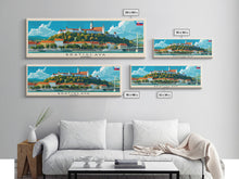 Load image into Gallery viewer, Bratislava Slovakia Wall Art, Panoramic Travel Poster, Panoramic Framed Canvas Print, City Wall Art, Wall Hanging Home Decor, Travel Art