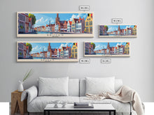 Carregar imagem no visualizador da galeria, Bruges Belgium Travel Art, City Art, Framed Canvas Print or Metal Wall Art, Europe Travel Poster, Panoramic Wall Art, Extra Wide Wall Art