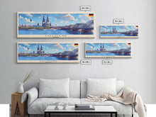 Load image into Gallery viewer, Cologne Germany Panoramic Travel Poster, Framed Canvas Print or Metal Wall Art, Travel Art, Home Decor, Panoramic Painting, Midcentury Art