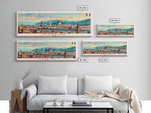 Carregar imagem no visualizador da galeria, Florence Italy Panoramic Travel Poster, Framed Canvas Print or Metal Wall Art, Travel Art, Home Decor, Panoramic Painting, Midcentury Art