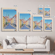 Cargar imagen en el visor de la galería, České Budějovice Czech Republic Travel Poster Framed Canvas Print, Midcentury Modern Art, Pop Art Decor, Living Room Wall Art