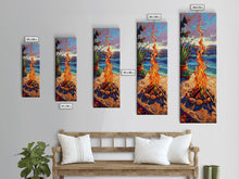 Carregar imagem no visualizador da galeria, Abstract Canvas Painting of Campfire on Beach, Beachy Wall Art, Tall and Narrow Vertical Wall Art, Canvas Painting Printed and Framed