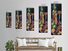 Load image into Gallery viewer, Still Life Bar Art Print Framed on Canvas, Vertical Framed Kitchen Art, Dark Wall Art, Textured, Cocktail Canvas Wall Art Print, Modern Art
