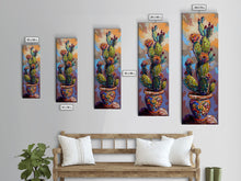 Carregar imagem no visualizador da galeria, Cactus Canvas Printed and Framed Art, Colorful Botanical Wall Art, Desert Art Print, Vertical Narrow Wall Art, Art Print for Kitchen