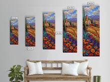 Carregar imagem no visualizador da galeria, Framed and Printed Canvas Painting of Colorful Tuscan Countryside, Gouache Textured Canvas Painting, Botanical Wall Art Print, Skinny Art