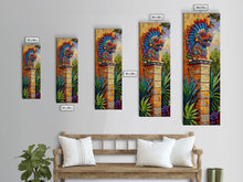 Load image into Gallery viewer, Aztec Inspired Canvas Painting Framed and Printed, Long Narrow Wall Art for Large Space, Beach House Wall Art, Tropical Wall Art Print