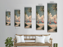 Carregar imagem no visualizador da galeria, Flamingos on Beach, Coastal Art Framed and Printed on Canvas, Modern Beach House Wall Art Print, Housewarming Gift for Her, Beach Print