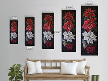 Cargar imagen en el visor de la galería, Colorful Botanical Poinsettia Canvas Art Printed and Framed, Vertical Tall and Narrow Floral Art Print, Modern Wall Art, Housewarming Gift