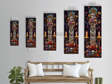 Load image into Gallery viewer, Dia De Los Muertos Sugar Skull Canvas Painting, Gothic Wall Art Print, Skinny Framed Canvas Art, Colorful Day of The Dead Poster Art