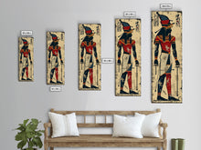 Load image into Gallery viewer, Egyptian Art Depiction of Horus - Framed Canvas Print, Midcentury Modern Wall Art, Skinny Art, Tall Art, Living Room Decor