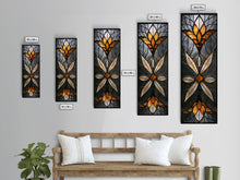 Load image into Gallery viewer, Amber and White Stained Glass Floral Design - Framed Canvas Print, Midcentury Modern Art, Skinny Art, Tall Art, Living Room Wall Decor, Boho Art