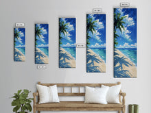 Load image into Gallery viewer, Crystal Clear Waters And Palm Trees On A Sandy Beach Skinny Art Framed Canvas Print For Bedroom Or Guest Room Decor