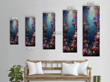 Load image into Gallery viewer, Deep Sea Adventure with Colorful Coral Reefs, Skinny and Tall Art, Stunning Framed Canvas Print, Underwater Landscape Wall Art