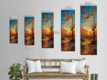Load image into Gallery viewer, Arizona Desert Landscape with Saguaro Cactus at Sunset on a Framed Canvas Print Skinny Art Piece