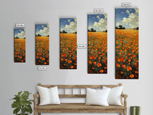 Carregar imagem no visualizador da galeria, Expansive Poppy Field Under a Bright Blue Sky on a Framed Canvas Print Skinny Art Piece