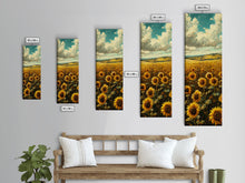 Cargar imagen en el visor de la galería, Bright Sunflowers Field Warm Countryside Farmhouse Wall Art Framed Canvas Print Tall Art Ukiyo-e Japanese Style Art