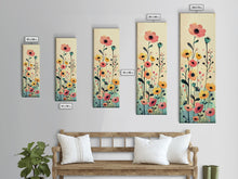 Load image into Gallery viewer, Bright Field of Wildflowers Skinny Art Tall Art Japanese Ukiyo-e Inspired Floral Print Framed Canvas Wall Art