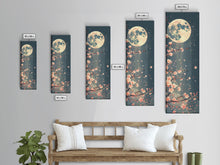 Carregar imagem no visualizador da galeria, Full Moon with Cherry Blossom Ukiyo-e Art, Framed Canvas Print Perfect for Skinny and Tall Spaces, Japanese Style Art