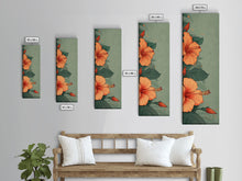 Cargar imagen en el visor de la galería, Bright Hibiscus Flowers Ukiyo-e Inspired Art, Framed Canvas Print Ideal for Tall Skinny Spaces, Japanese Floral Design