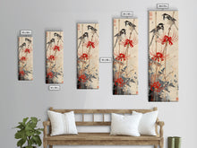 Load image into Gallery viewer, Blossoming Pink Flowers Bold Red Accents Skinny Art Tall Art Framed Canvas Print Japanese Style Art Ukiyo-e Art Wood Block Print Feminine