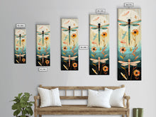 Load image into Gallery viewer, Dragonfly Gathering Night Glow Vibrant Colors Skinny Art Tall Art Framed Canvas Print Japanese Style Art Ukiyo-e Art Wood Block Print Insect Art