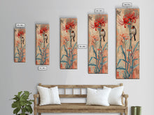 Load image into Gallery viewer, Bird Perched On Bright Red Lily Flower Skinny Art Tall Art Framed Canvas Print Japanese Style Art Ukiyo-e Art Wood Block Print Floral Detailed