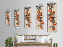 Load image into Gallery viewer, Bountiful Persimmons On Tree Branch Skinny Art Tall Art Framed Canvas Print Japanese Style Art Ukiyo-e Art Wood Block Print Seasonal Natural