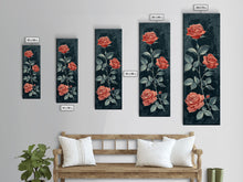Load image into Gallery viewer, Deep Red Roses With Dark Green Foliage Skinny Art Tall Art Framed Canvas Print Japanese Style Art Ukiyo-e Art Wood Block Print Elegant Floral