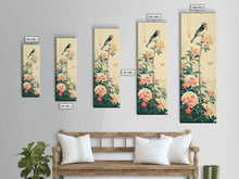 Load image into Gallery viewer, Bird Perched On Floral Branch With Butterfly Ukiyo-e Art Framed Canvas Print Japanese Style Tall Art Wood Block Print Skinny Art