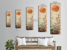 Carregar imagem no visualizador da galeria, Abstract Sun Over Branch With Red Leaves Framed Canvas Print Ukiyo-e Wall Art Tall Art Wood Block Print Skinny Art Japanese Style