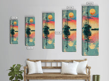 Carregar imagem no visualizador da galeria, Fishing Boat Reflecting in Water with Vibrant Sunset, Japanese Art-Inspired Tall Framed Canvas Print for Wall Art