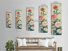Cargar imagen en el visor de la galería, Chrysanthemums in Soft Pastel Tones on Tall Skinny Framed Canvas Print, Japanese Art Wall Decor