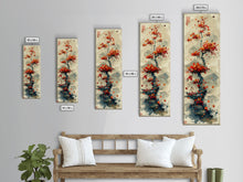 Carregar imagem no visualizador da galeria, Autumn Bonsai Tree Traditional Japanese Style Nature Art On Framed Canvas Print In Ukiyo-e Art Design Tall Skinny Wood Block Wall Decor