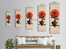 Carregar imagem no visualizador da galeria, Canvas Print Bonsai Tree Silhouette Against Red Sun, Minimalistic Japanese Style Art For Modern Home, Wall Decoration