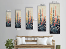 Carregar imagem no visualizador da galeria, Framed Canvas Print Of Elegant Wildflowers Set Against A Soft Background, Skinny Art, Tall Art, Japanese Style Art, Ukiyo-e Art, Wood Block Print
