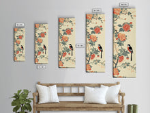Load image into Gallery viewer, Bird Among Camellia Flowers On Light Background Skinny Art Ukiyo-e Wood Block Print Framed Canvas Print