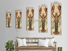 Load image into Gallery viewer, Detailed Lobster Illustration On Beige Background Skinny Art Wood Block Print Japanese Style Art Framed Canvas Print Tall Art Ukiyo-e Art