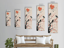 Load image into Gallery viewer, Crows On Bare Tree Branches Against Red Sun Skinny Art Wood Block Print Japanese Style Art Framed Canvas Print Tall Art Ukiyo-e Art