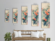 Carregar imagem no visualizador da galeria, Azalea Blossoms Skinny Art Tall Art Japanese Ukiyo-e Inspired Floral Framed Canvas Print for Elegant and Timeless Decor