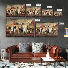 Carregar imagem no visualizador da galeria, Farm Animals On The Fence, Framed Canvas Print, Cute Animal Decor, Bathroom Wall Art, Illustration, Home Decor