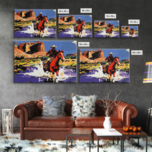 Load image into Gallery viewer, Crossing The Colorado River, Framed Canvas Print, Kitsch Western Wall Art, Colorful Western Painting Original Artwork, Pop Art Painting