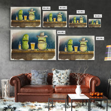 Load image into Gallery viewer, Funny Pickles In A Bar, Watercolor Painting Print, Framed Wall Art, Funny Decor, Kitsch Art, Framed Canvas Pickle Art