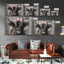 Carregar imagem no visualizador da galeria, Framed Canvas Wall Art, Cute Highland Cow Print, Modern Wall Art Farmhouse Decor, Fun Rustic Farmhouse Art, Life On The Farm, Cow and Flower