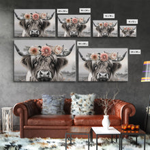 Load image into Gallery viewer, Cute Framed Canvas Wall Art, Cute Cow Wearing Flowers, Farmhouse Decor, Farmhouse Wall At, Extra Large Boho Decor, Minimalist Modern Art