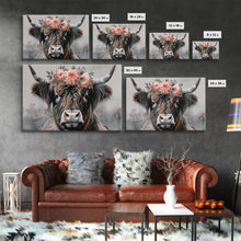 Carregar imagem no visualizador da galeria, Framed Wall Art Texas Cattle, Wood Framed Canvas Print, Farmhouse Decor, Minimalist Rustic Farmhouse Painting, Vacation Home Decor, Western