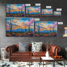 Carregar imagem no visualizador da galeria, Cactus Under A Beautiful Sunset, Pop Art Style, Mid Century Modern Framed Canvas Print or Metal Art, Desert Scene Wall Art, Abstract Desert